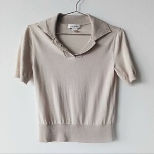Club Monaco Cream Linen Blend Polo Short Sleeve Top